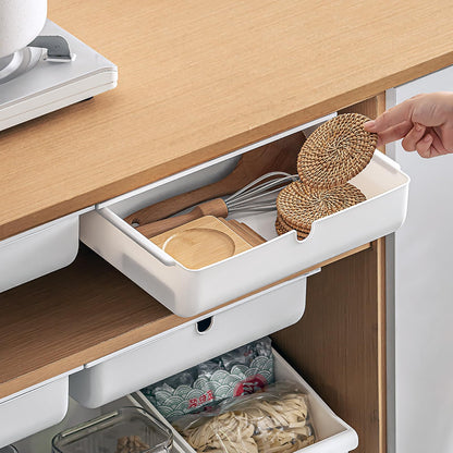 PitorKiter Under Desk Drawer, 2 Pack Large and Medium Hidden Self-Adhesive Under Desk Organisers for Storage of Cutlery, Office Supplies, Stationery and Cosmetics (White-2)