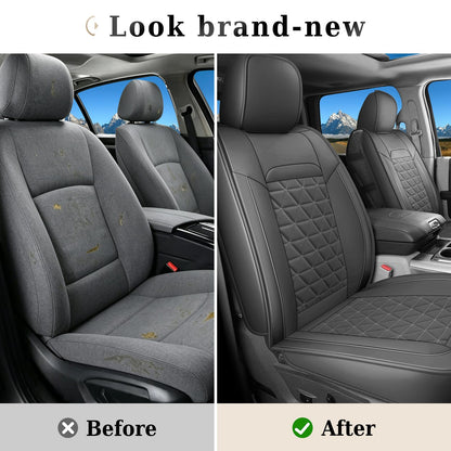Coverado Leather Car Seat Covers, Waterproof Dooge Ram 1500 Seat Covers Compatible with 2002-2026 Dodge Ram 1500 2500 3500 with Flat Bench (Full Set, Dark Gray)