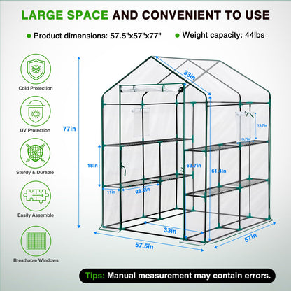 Yesker Greenhouse 57.5"x57"x77" Walk In Green House - Large Outdoor/Indoor Greenhouses with 8 Shelves Waterproof PVC Cover & Windows, Portable Greenhouse Kit for Winter Backyard Gardening Patio, Clear