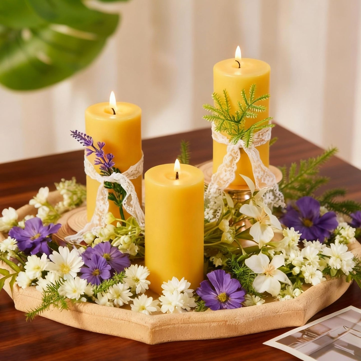 Crenovo 3 Pack Beeswax Pillar Candles, 2x4 Inch - 100% Pure Organic Natural Bees Wax, Unscented Dripless Smokeless Bulk Candles for Home Decor, Emergency, Praye