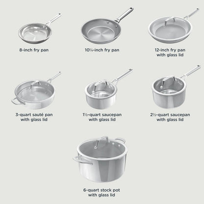 Ninja EverClad Stainless Steel Cookware 12 Piece Pots & Pans Set, All Stovetops & Induction, Oven Safe to 600°F, Tri-Ply Commercial-Grade, C99012