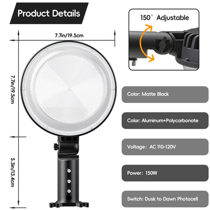 MOONTIP 150W 4 Pack 20000LM Dusk to Dawn Outdoor Lighting, LED Barn Lights Outdoor with 150° Adjustable Photocell Pole Light 6500K Flood Light, IP66 Waterproof Area Street Light for Garage Yard
