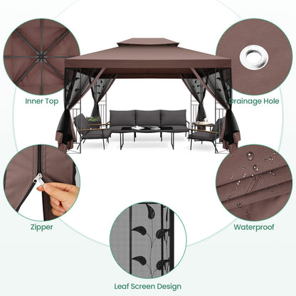 COBIZI Gazebo with Improved Cold-Proof Nettings Winter Gazebos on Clearance Heavy Duty Gazebos Double Roof with Metal Frame Gazebo Tent for Patio, Deck (Frame Thickened)