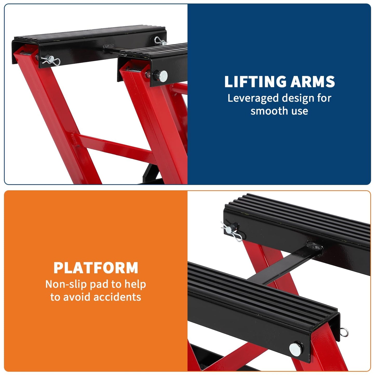 Hydraulic Motorcycle Lift Jack, 1500LB Capacity Scissor Jack for Dirt Bikes & ATVs, 4.7-14.57 Inch Lift Height, Non-Slip Platform & 360° Swivel Casters, Black Garage Lift