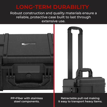 Reflex Camera Large Protective Hard Camera Case suitable for Drones, Lens, DSLR & Guns. Smooth Rolling Wheels, Waterproof IP67, Shockproof (Rolling Hard Case with Foam)