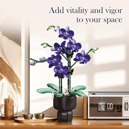 Purple Orchid Flower Building Blocks Set – 666 PCS DIY Artificial Flower Kit for Elegant Home Decor Table Display Compatible with Lego Flowers Artistic Gift for Ages 6+