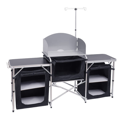 Nice C Camping Kitchen Table, Folding Grill Table, Upgrade Light Stand and Windshield Cooking Station & 3 Organizers, Carry Bag for Outdoor, Beach, BBQ, Picnic, Cooking, Indoor, Office(Silver)