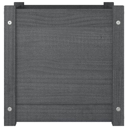 Xolmizyn Grey Square Wooden Planter Box for Garden, 15.7 inch Solid Pinewood Flower Pot with Drainage for Patio, Terrace, and Outdoor Decor