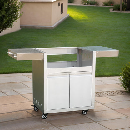 Stainless Steel Grill Cart for Hygrill 3-Burner Built-In Gas Grill, Outdoor Kitchen Island with Foldable Side Shelves and Storage Cabinet