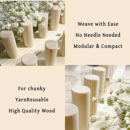 FOBEVTEF 46'' DIY Chunky Knit Blanket Loom, Wooden Loom Frame for DIY Throw Blankets, Adjustable Size Hand Knitting Kit | No Needles Required | Foldable & Portable | Beginner Friendly Yarn Craft