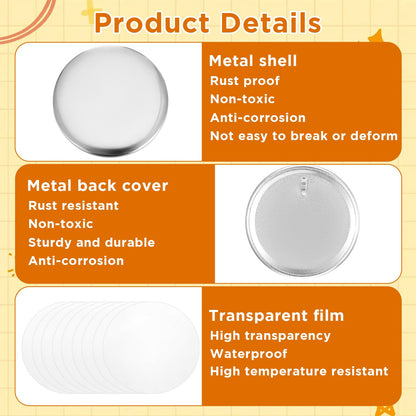 100 Sets Button Maker Keychains Supplies 58mm/2.25 inch Button Making Supplies for Metal Buttons Keychain Maker Machine with Shell Back Cover Film Chain Head