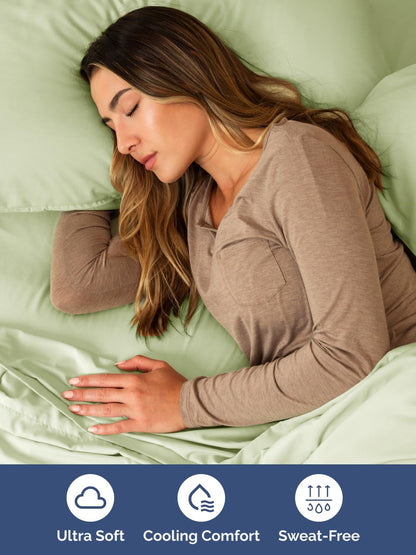 Skiennix Extra Deep Full Sheet Set - 6 Piece Breathable Cooling Bedding - Soft Wrinkle-Free Light Sage