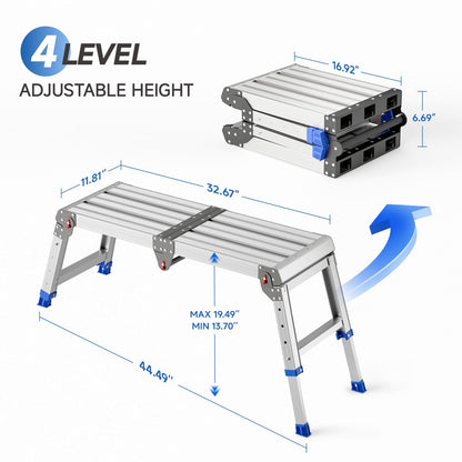 Loyoda Folding Work Platform for Adults, Aluminum Foldable Step Stool Adjustable Height, Lightweight and Durable Portable Outdoor Aluminum Step Ladder, Maximum Load Capacity of 500 Pounds.
