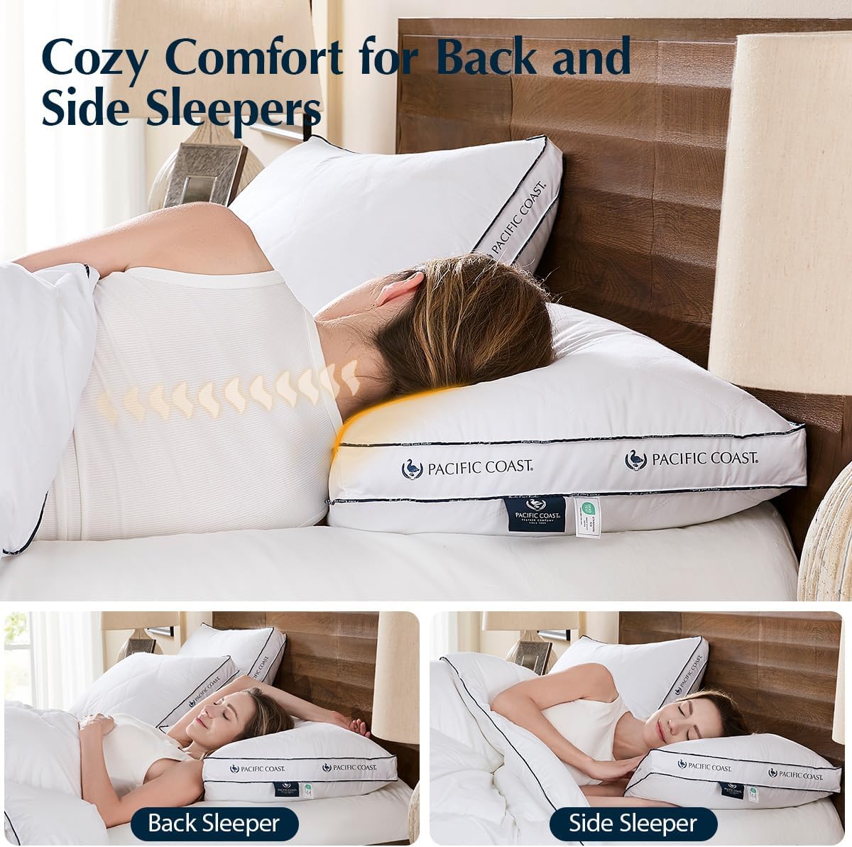 Pacific Coast Gusseted Pillows - Queen Size Set of 2 | Goose Feather & Down Luxury Bed Pillows for Side & Back Sleepers