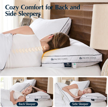 Pacific Coast Gusseted Pillows - Queen Size Set of 2 | Goose Feather & Down Luxury Bed Pillows for Side & Back Sleepers