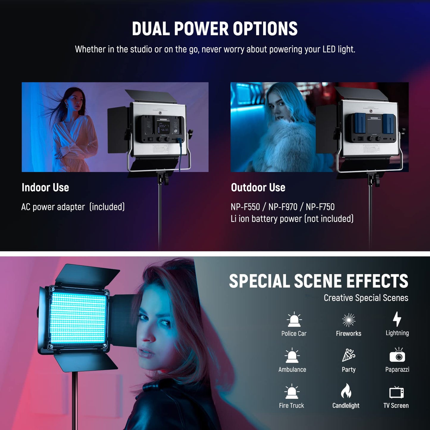 NEEWER Upgraded 660 PRO II RGB LED Video Light with App Control & Tripod Stand Kit, 2 Pack 50W/1% Min Dimming/CRI97+/3200-5600K for Game Streaming YouTube Studio, Bluetooth