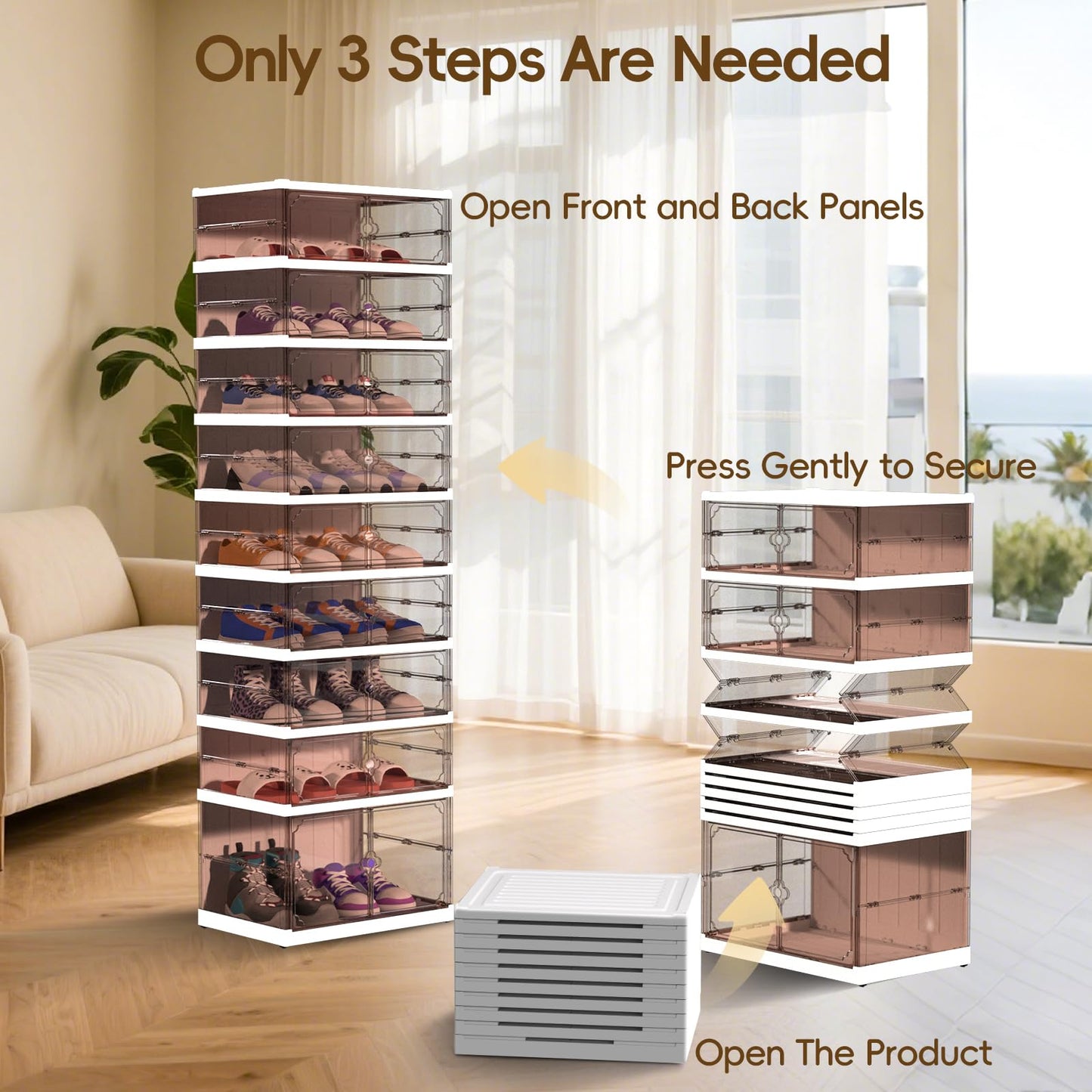 Dollate Foldable Shoe Rack with Clear Magnetic Doors,Portable Shoe Organizer Storage Cabinet on Wheels No Assembly,Large Sneaker Cabinet Bins for Living Room, Cloakroom, Entryway