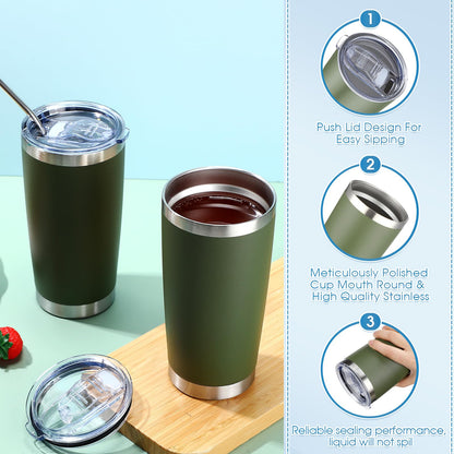 Sieral 25 Pack 20oz Tumbler Bulk Stainless Steel Cups Double Wall Vacuum Insulated Travel Mug Bulk Durable Tumblers with Lid and Straw Powder Coated Coffee Cups (Army Green)