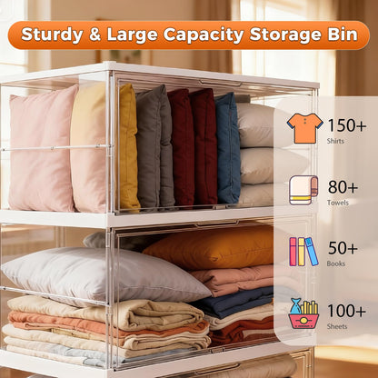 XOS 198QT Ultra Large Storage Bins Closet Organizer and Storage Foldable & Collapsible Containers Drawers Organizer Bookshelf Bookcase Cabinet Display Case 4-Tier Plastic with Lids for Bedroom