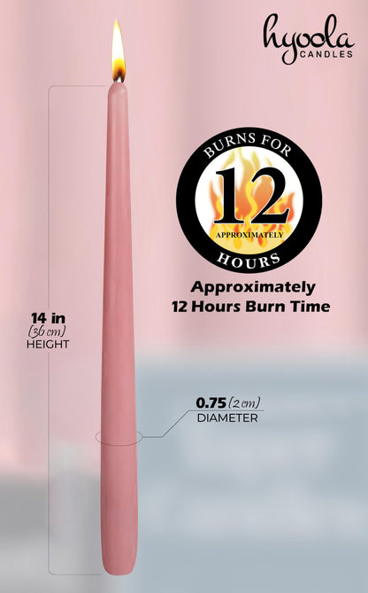 Hyoola 12 Pack Tall Taper Candles - 14 Inch Rose Pink Dripless, Unscented Dinner Candle - Paraffin Wax with Cotton Wicks - 12 Hour Burn Time