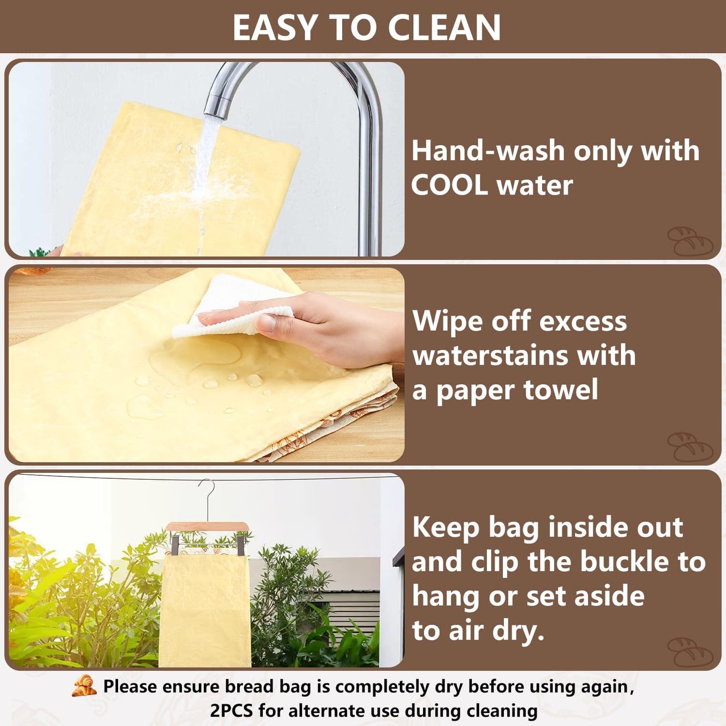Skiennix Reusable Beeswax Bread Bags - Eco-Friendly Food Storage for Sourdough & Homemade Bread | 2 Pack, Large Capacity