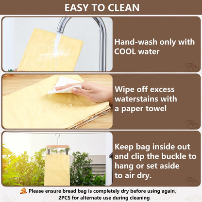 Skiennix Reusable Beeswax Bread Bags - Eco-Friendly Food Storage for Sourdough & Homemade Bread | 2 Pack, Large Capacity