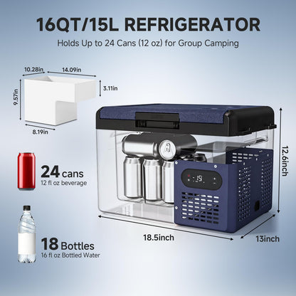 BODEGA 12 volt Car Refrigerator – 16QT Portable， Low Noise, Fast Cooling with LED Display, Multiple Charging Options, Energy-Efficient for Road Trips & Outdoor Adventures
