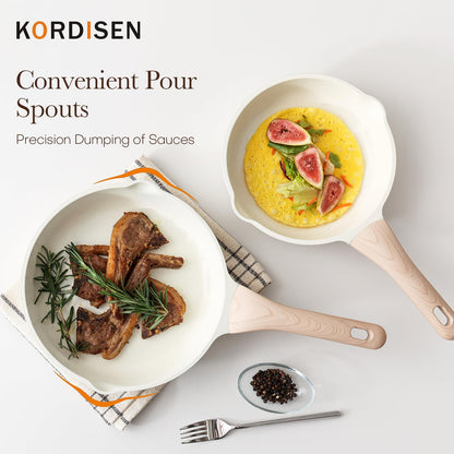 Kordisen Nonstick Ceramic Frying Pan Set, 3 Piece Ceramic Skillet Set, Healthy Non Toxic Cooking Pan, Stay-Cool Handle, Induction Compatible, PFOA & PFAS Free, White(9.5, 11, 12.5 Inch)