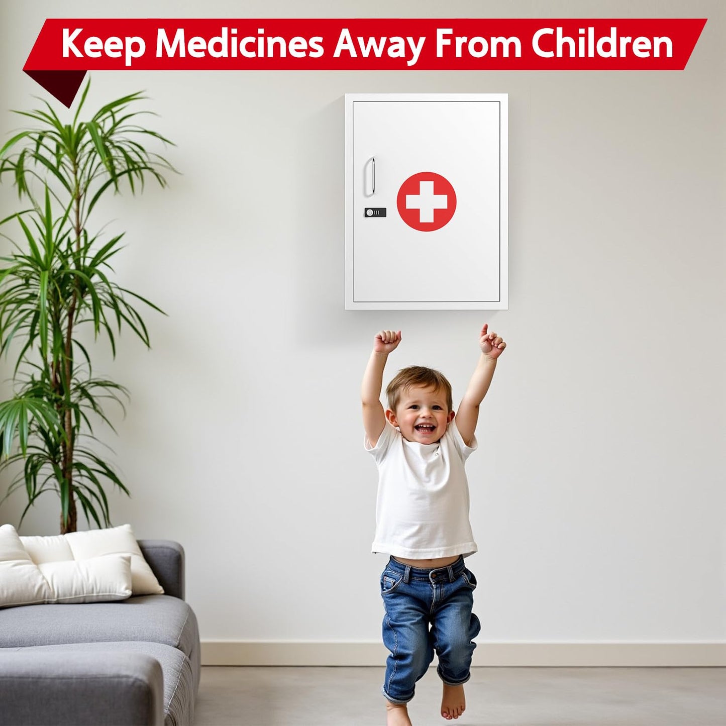 Wensha Wall-Mount Locking Medicine Cabinet: Large Metal Storage Organizer Box with Combination & Key Lock - Secure First Aid Medicine Cabinet for Bathroom Home Office(20.6" H x 15.75" W x 5.98" D)