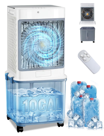 Portable Air Conditioners, Swamp Cooler Evaporative Air Cooler Portable AC Unit for Room, Windowless Cooling Fan That Blow Cold Air with 10GAL Detachable Tank for House Patio Garage Restaurant Outdoor