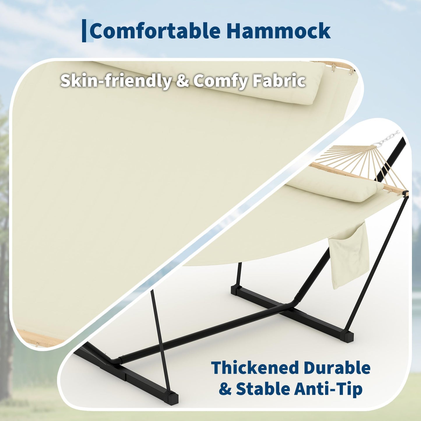 Garvee Garvee Iron T-Shaped Hammock Stand with Flat Wooden Frame Hammock