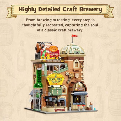 PANTASY Craft Beer Brewery Building Set for Adults – Vintage Microbrewery Factory Model with Modular Architecture Dynamic Mechanisms Self-Developed Minifigures &amp Display-Ready Design