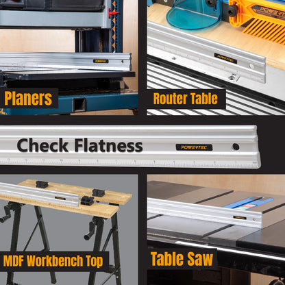 POWERTEC 24, 38 & 50 Inch Machinist Aluminum Straight Edges, for Checking Surface Warp, Marking/Scribing Lines - Used w/Feeler Gauges for Automotive Repairs, Cylinder Head Checks (71720V)