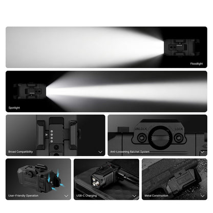 OLIGHT PL X Tactical Flashlight Rechargeable USB-C Dual Beams Strobe Combo 22,500 Candelas Spotlight and 1,200 Lumens Floodlight Adjustable & Reversible Lugs, for 1913 / GL Rail Mount (Matte Black)