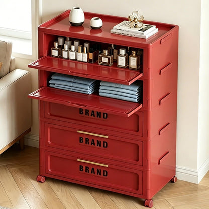 Foldable Storage Cabinet with Doors and Lockable Wheels, 5-Tier Large Capacity ABS Organizer, No-Tool Assembly Storage Cabinet for Small Apartment, Kitchen, Pantry, Laundry, Garage