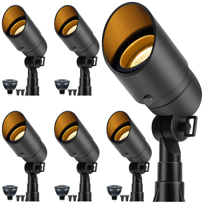 Gardencoin Low Voltage Landscape Spotlight, 12V LED Outdoor Landscape Lighting, Landscape Spot Lights Wired for Garden and Yard, Aluminum Up Lighting Fixture with 5W MR16 Replaceable Bulb (6 Pack)