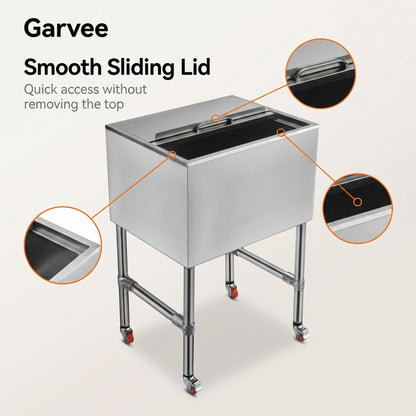 24x19x37inch Ice Bin for Bar,Commercial Ice Bin with Legs,Commercial Insulated Stainless Steel Ice Bin with Lid & Drain System, Large Capacity Underbar Ice Chest for Restaurants, Pubs & Cocktail Bars