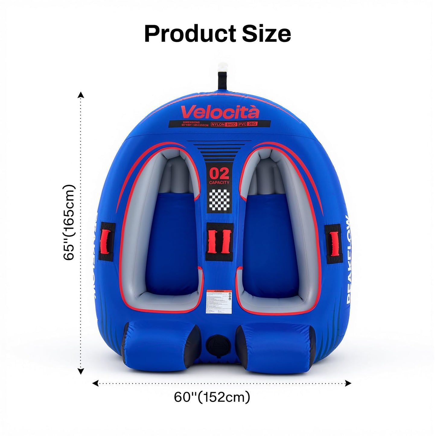 PEAKFLOW Towable Tube,Boat Tube,2 Person Models,Tubes for Boating,Stable for Kids & Adults,Lake & Ocean Fun, Inflatable Boat Tubes and Towables,65x60Inches Inflated,Velocita Series