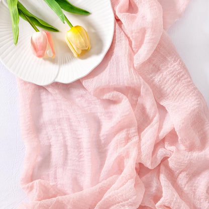 Socomi Pink Gauze Table Runner - 120 Inch Rustic Boho Cheesecloth for Weddings & Events