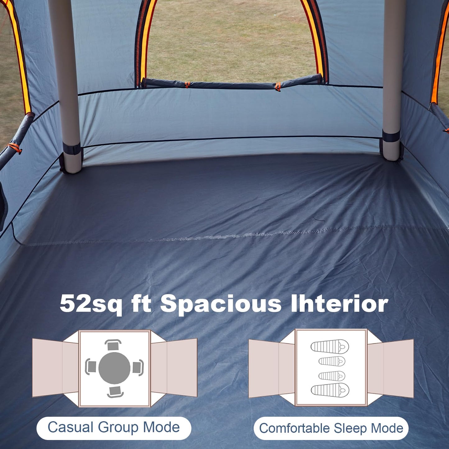 Inflatable Camping Tent,2-4 Persons Easy Setup Blow Up Tents for 4 Seasons Waterproof Inflatable Tent for Camping,Air Tent with Mesh Windows/Doors