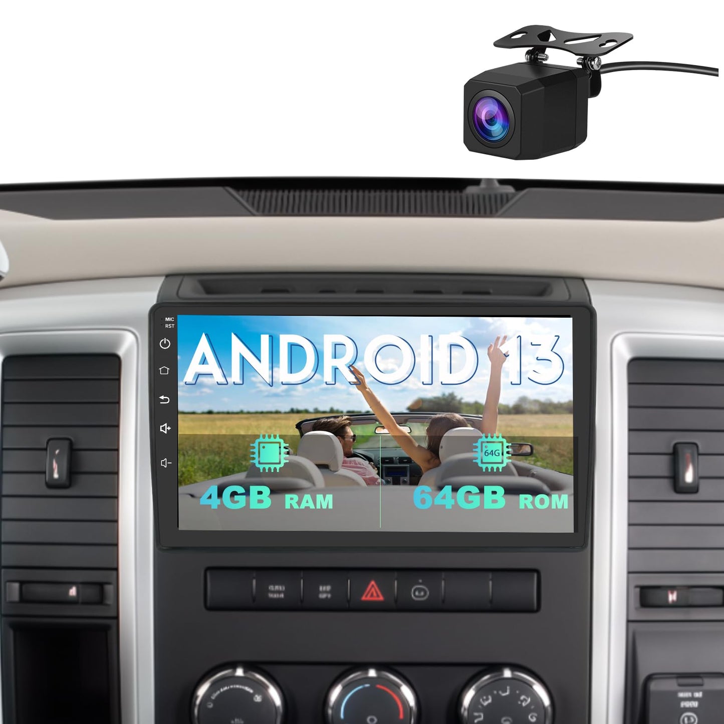 Votheon 4GB+64GB Car Radio Upgrade for Jeep JK Wrangler 2007-2018 Dodge RAM 1500/2500 Compass Grand Cherokee with Wireless CarPlay/Android Auto/10.1'' Touch Screen/Android13/Backup Camera/FM AM/WiFi