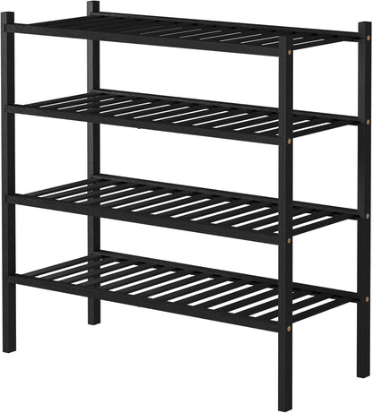 ROMGUAR CRAFT 4-Tier Bamboo Shoe Rack - Free Standing Wood Shelf for Small Spaces | 27"x11"x26" (Black)
