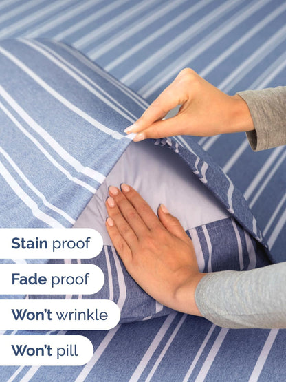 Skiennix Extra Deep King Sheet Set - 6-Piece Breathable Cooling Bedding - Luxury Soft & Wrinkle-Free - Blue Stripes