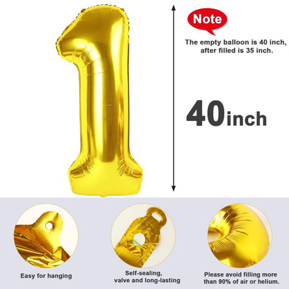 Number Balloons 40 Inch Gold 1, Big One Balloons for 1st Birthday For Girl Boy 11 21 31 Balloons for Wedding, Celebration Party, Graduations