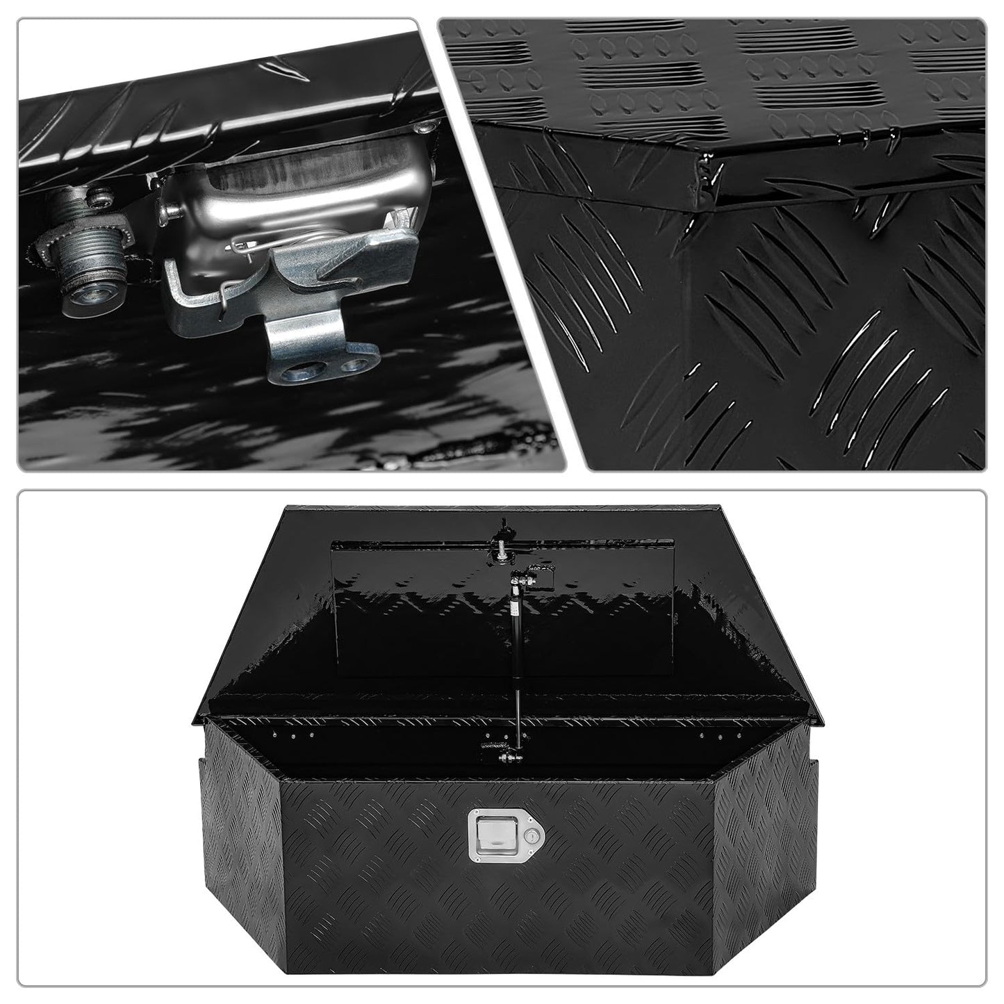 DNA MOTORING Trailer Tongue Box, Lockable Aluminum Storage Box for Truck Bed, 38" X 14.25" X 12", Black, TBOX-T5-002-BK