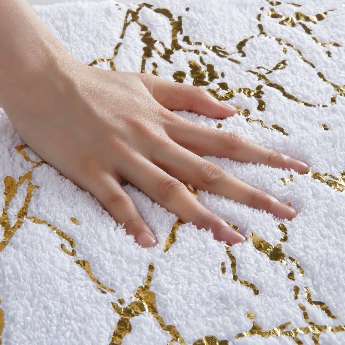 QJHOMO Marble Bathroom Runner Rug Gold Decor Long Bathroom Rugs White Bath Mat Non Slip Super Absorbent Bathmat Machine Washable Floor Carpet for Tub, Shower, Bedroom (24x48 inch)