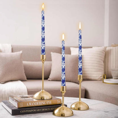 Blue and White Porcelain Taper Candlesticks 10 in Print Taper Candles Unscented Smokeless Handmade Printing Candle Tall Tapered Candle Sticks for Home Dinner Wedding Decor Simple Modern, 4 Pack