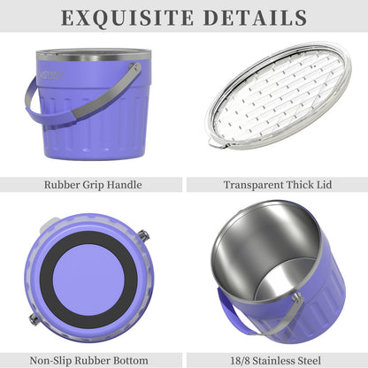 WATERSY Insulated Ice Bucket（8 Quart / 7.6 L） with Lid, Scoop, Ice Tong，Wall Vacuum Stainless Steel, Purple