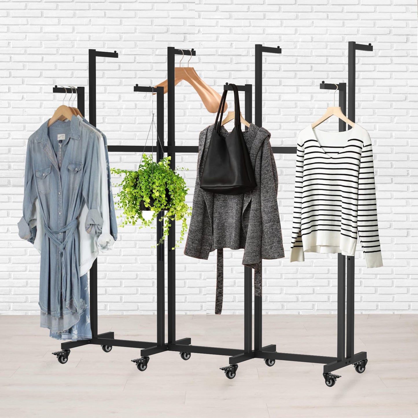 Metal Clothing Rack, 8 Arms Clothes Display Racks with Wheels, Adjustable Floor Standing Garment Rack From 46.85" to 64", Portable Retail Display Stand for Boutique Stores (Black, 8 Arm/68.5in)