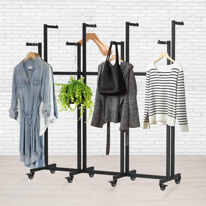 Metal Clothing Rack, 8 Arms Clothes Display Racks with Wheels, Adjustable Floor Standing Garment Rack From 46.85" to 64", Portable Retail Display Stand for Boutique Stores (Black, 8 Arm/68.5in)